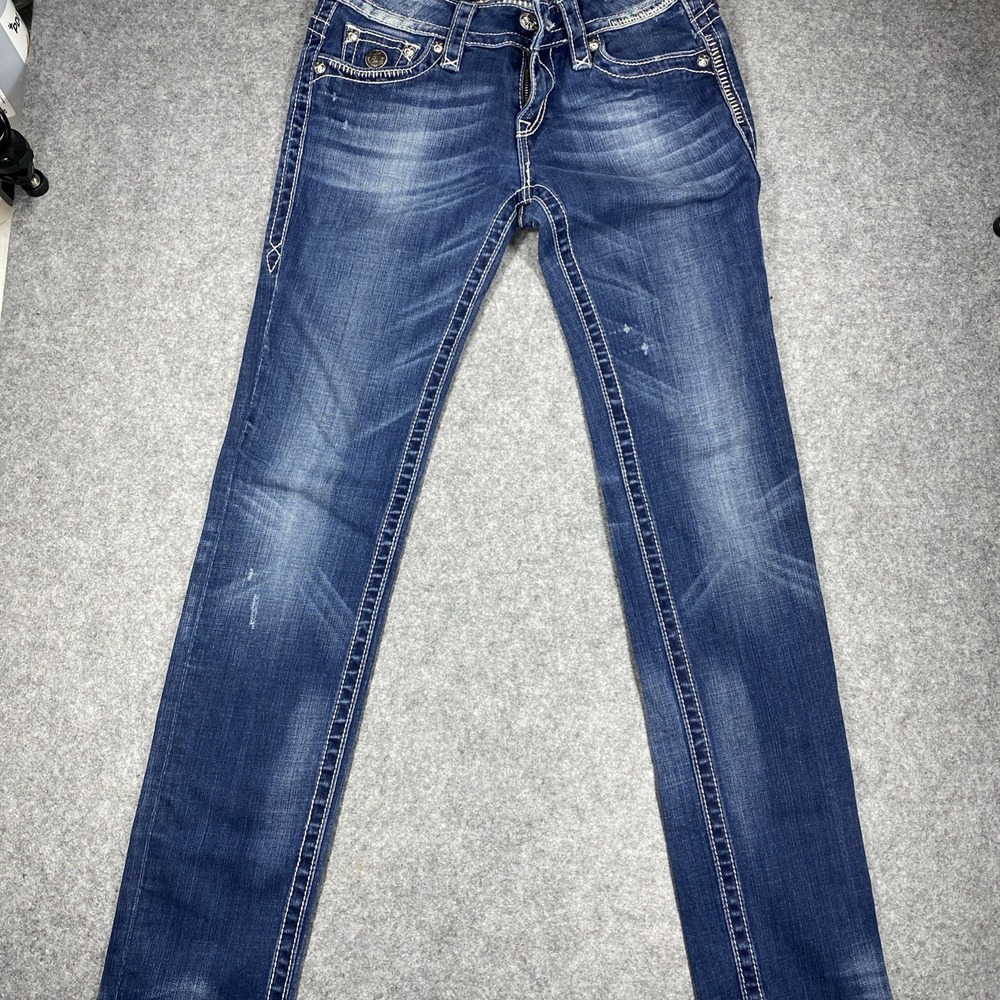 Rock Revival Skinny Jen Jeans Womens 29 Blue Low Rise Embellished Denim